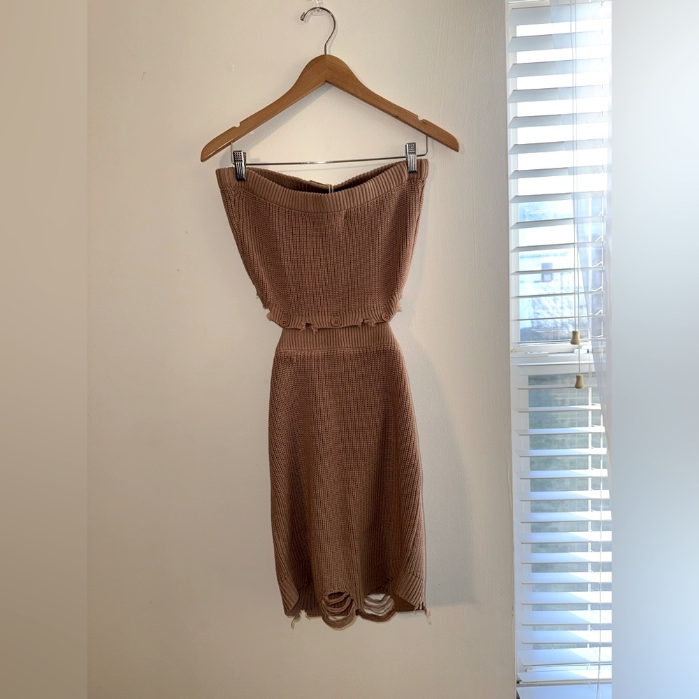 SER.O.YA x REVOLVE Tan Nude Strapless Sleeveless Cut Out Mini Dress Large NWT - Picture 2 of 16